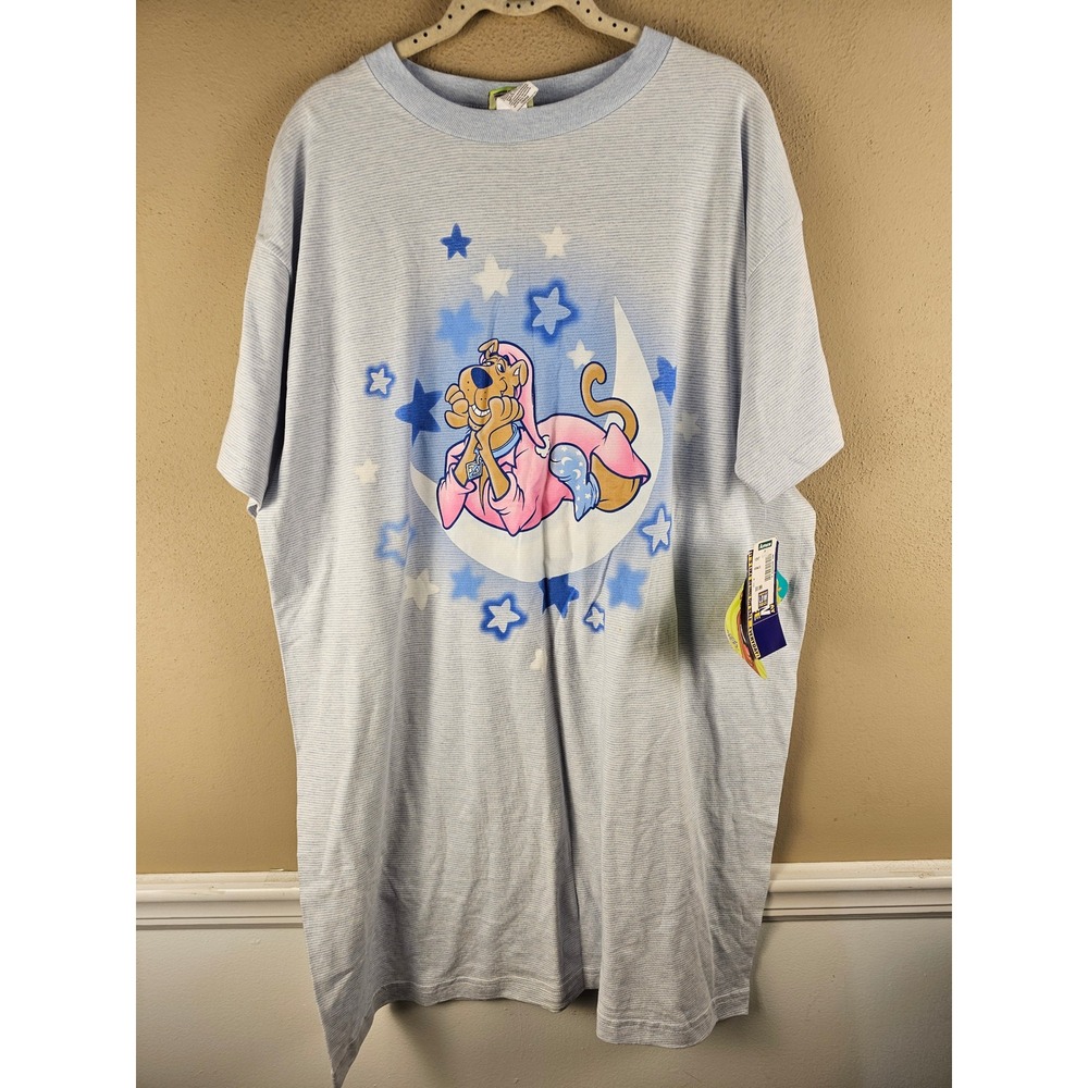 NWT Vintage Cartoon Network Scooby Doo Womens Blue Striped Sleep Shirt OSFM